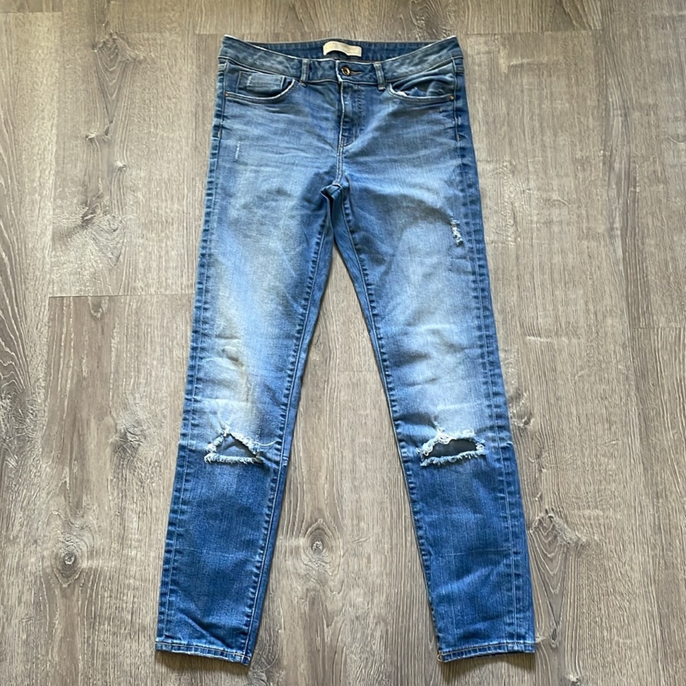 Zara Z1975 Basic Dept Denim Distressed Jeans Skinny size USA 08